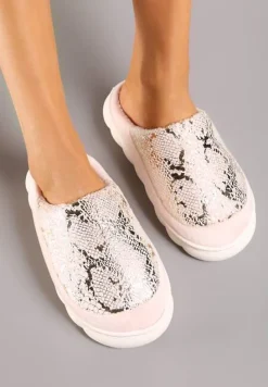 Jasnoróżowe Kapcie Vices na Platformie z Tłoczeniem Ozdobione Metalicznym Wzorem Zeanivra