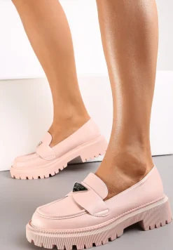 Jasnoróżowe Mokasyny na Grubej Podeszwie z Ozdobną Klamerką Silensa