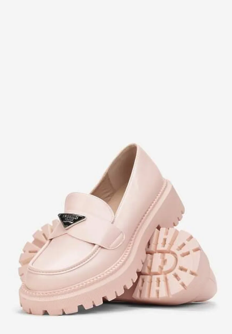 Jasnoróżowe Mokasyny na Grubej Podeszwie z Ozdobną Klamerką Silensa