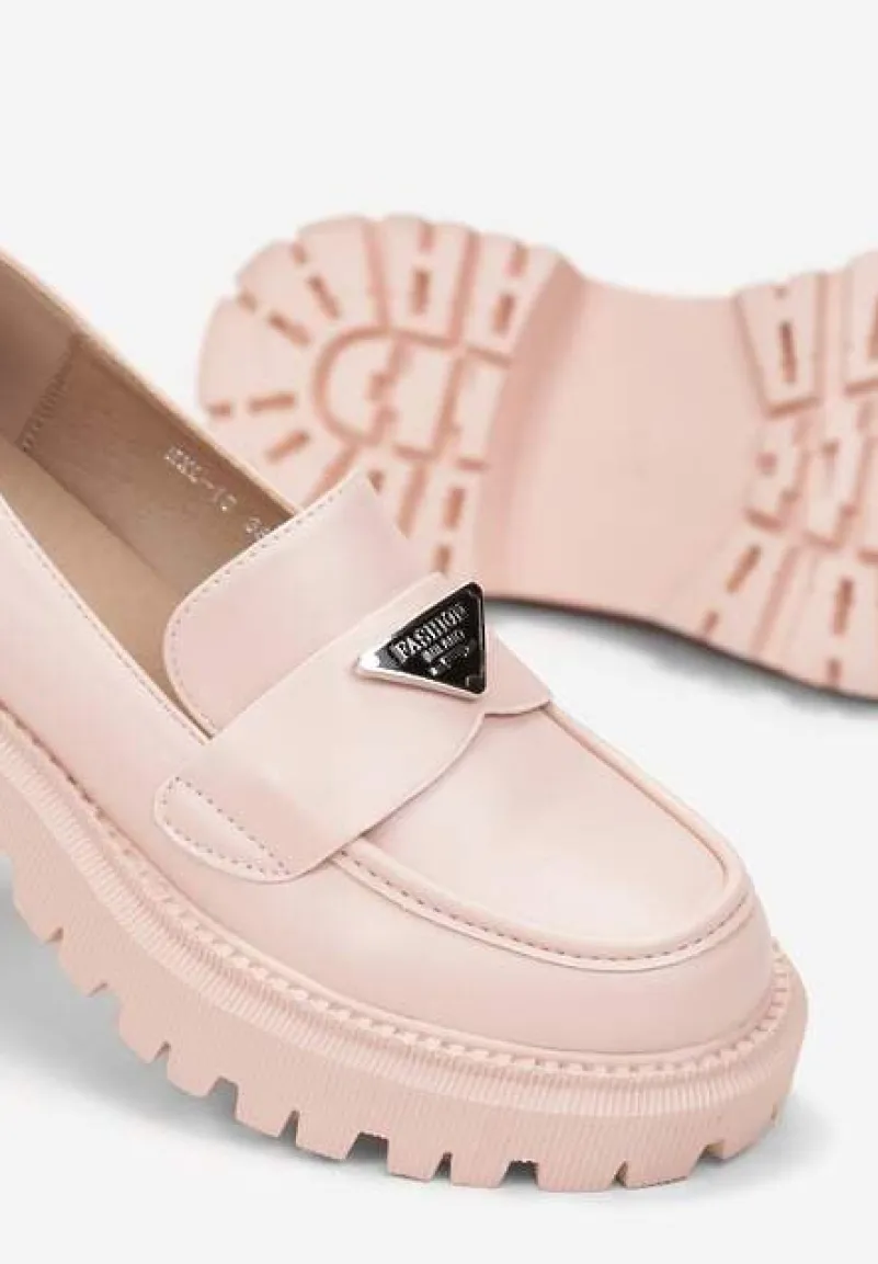 Jasnoróżowe Mokasyny na Grubej Podeszwie z Ozdobną Klamerką Silensa