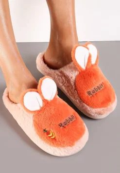 Jasnoróżowe Pluszowe Kapcie z Królikiem Heas