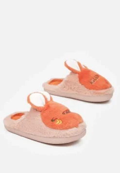 Jasnoróżowe Pluszowe Kapcie z Królikiem Heas