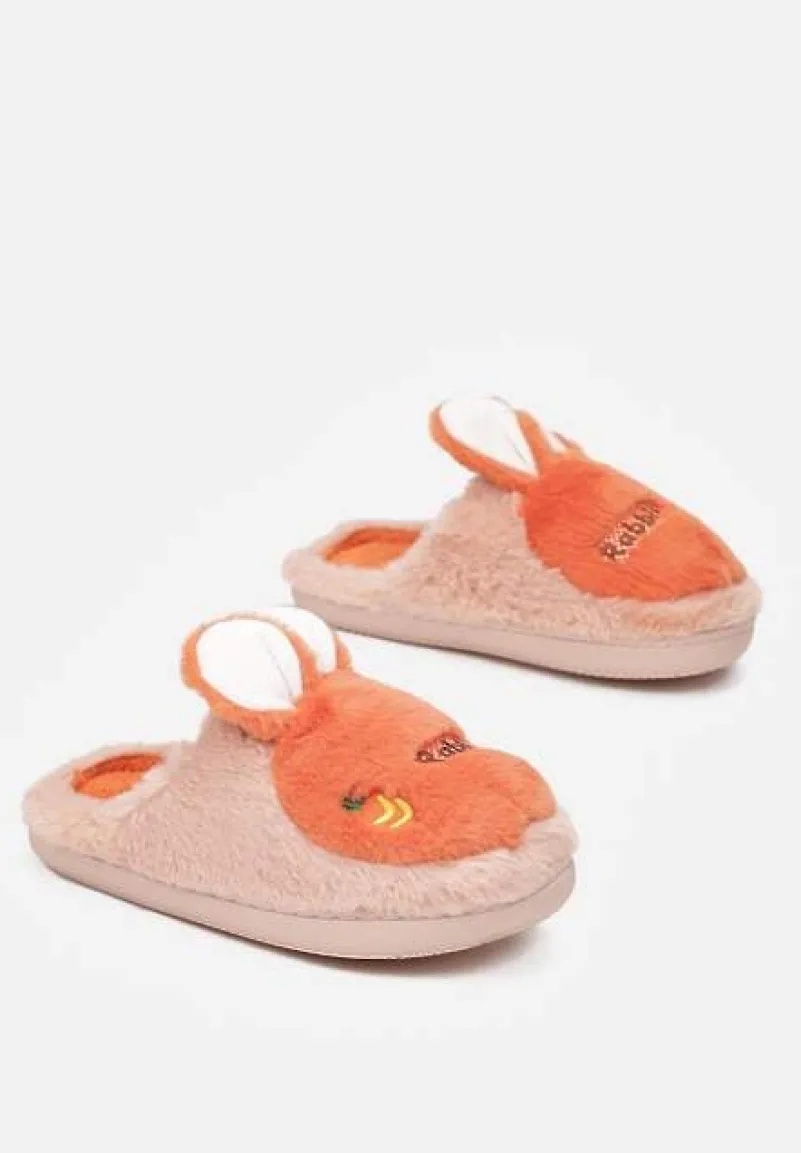 Jasnoróżowe Pluszowe Kapcie z Królikiem Heas