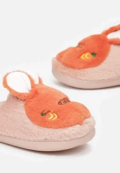 Jasnoróżowe Pluszowe Kapcie z Królikiem Heas