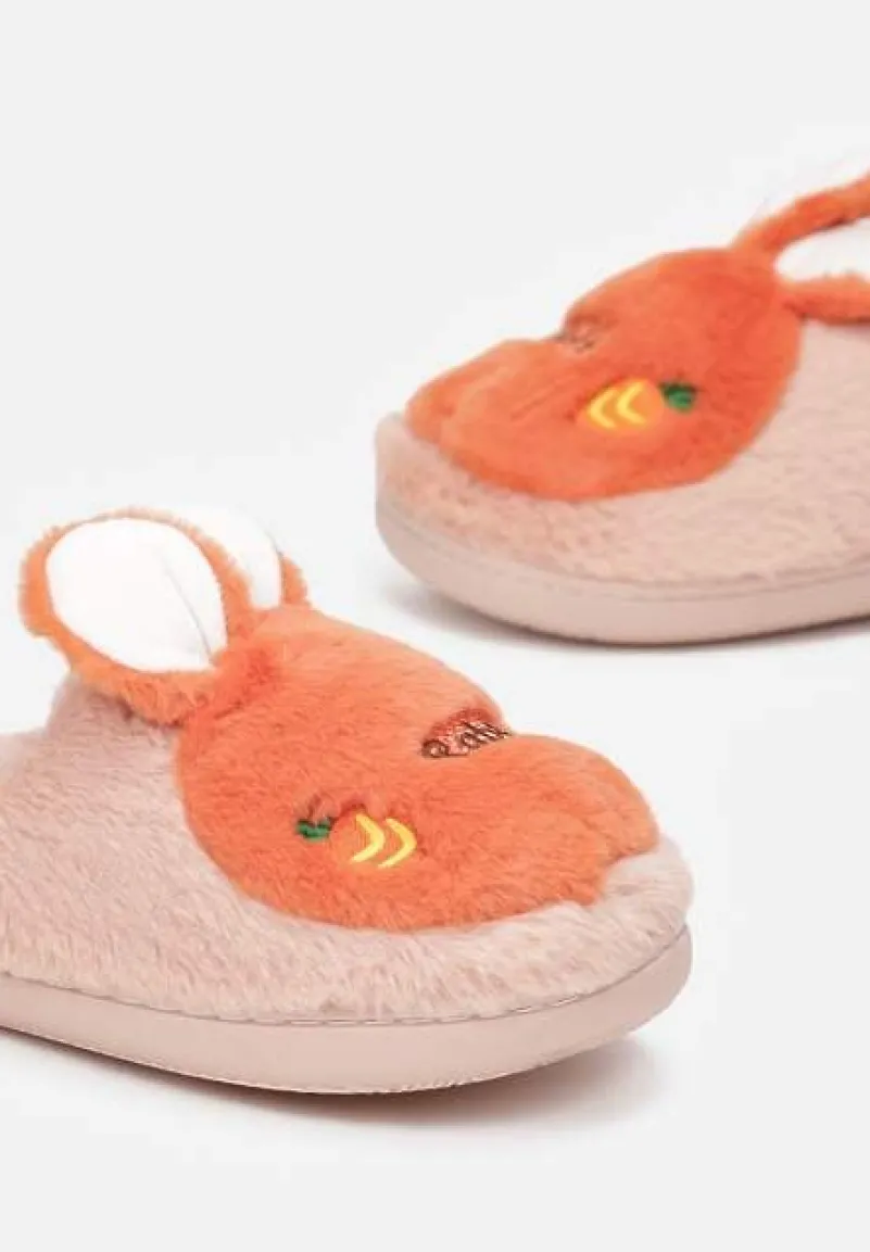 Jasnoróżowe Pluszowe Kapcie z Królikiem Heas