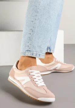 Jasnoróżowe Sneakersy Klasyczne Tenisówki Zdobione Przeszyciami Bortewi
