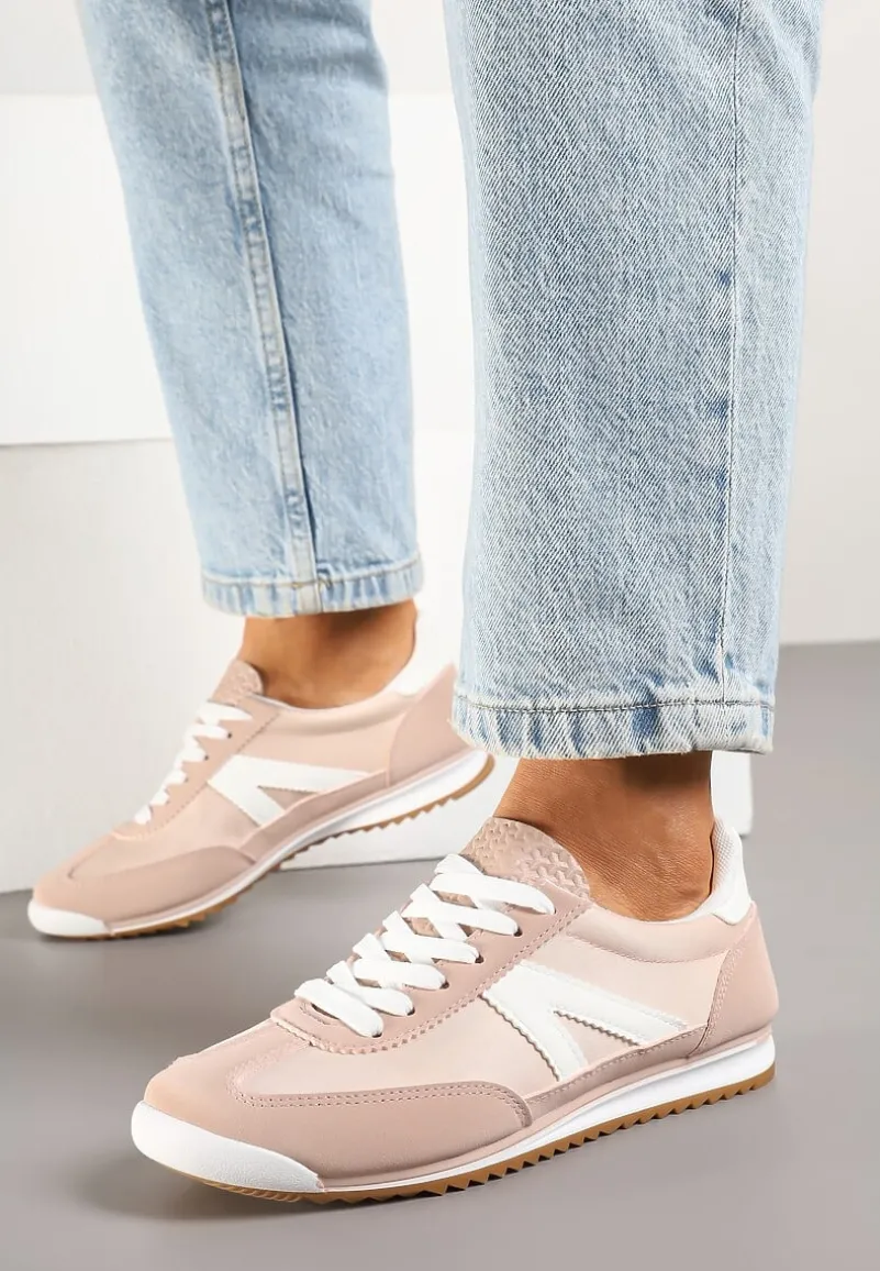 Jasnoróżowe Sneakersy Klasyczne Tenisówki Zdobione Przeszyciami Bortewi