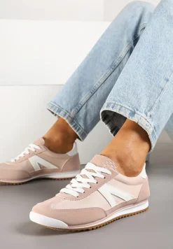 Jasnoróżowe Sneakersy Klasyczne Tenisówki Zdobione Przeszyciami Bortewi