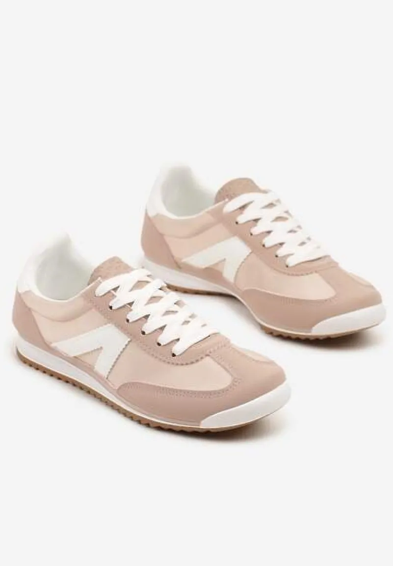 Jasnoróżowe Sneakersy Klasyczne Tenisówki Zdobione Przeszyciami Bortewi
