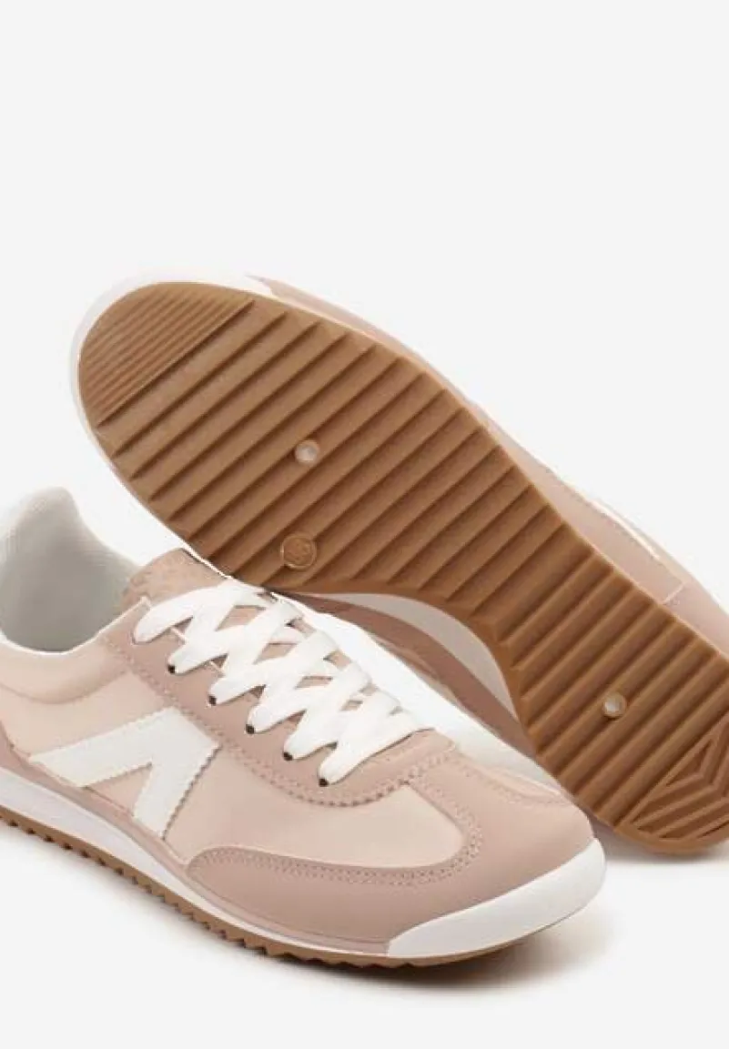 Jasnoróżowe Sneakersy Klasyczne Tenisówki Zdobione Przeszyciami Bortewi