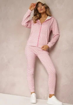 Jasnoróżowy 2-cześciowy Komplet Dresowy z Bluzą i Spodnia Analina