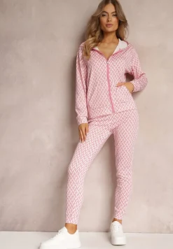 Jasnoróżowy 2-cześciowy Komplet Dresowy z Bluzą i Spodnia Analina