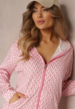 Jasnoróżowy 2-cześciowy Komplet Dresowy z Bluzą i Spodnia Analina