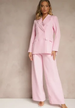 Jasnoróżowy Garnitur Spodnie i Marynarka z Usztywnionymi Ramionami Sonavienna