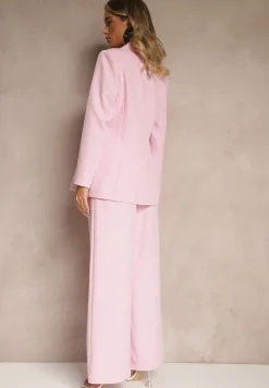 Jasnoróżowy Garnitur Spodnie i Marynarka z Usztywnionymi Ramionami Sonavienna
