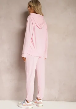 Jasnoróżowy Klasyczny Komplet Dresowy z Bluzą Kangurką i Spodniami Typu Jogger Salevia