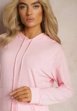 Jasnoróżowy Klasyczny Komplet Dresowy z Bluzą Kangurką i Spodniami Typu Jogger Salevia