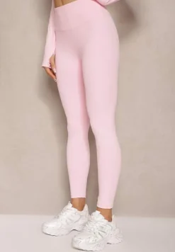 Jasnoróżowy Komplet Sportowy Legginsy i Bluza z Wycięciem na Kciuk Redarose