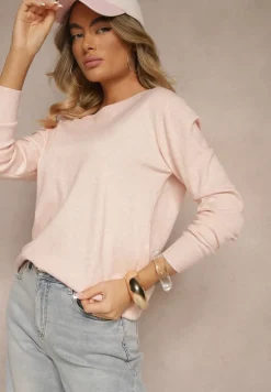 Jasnoróżowy Sweter z Dodatkiem Kaszmiru Ozdobiony Ściągaczami Sanadora