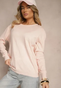 Jasnoróżowy Sweter z Dodatkiem Kaszmiru Ozdobiony Ściągaczami Sanadora