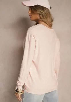 Jasnoróżowy Sweter z Dodatkiem Kaszmiru Ozdobiony Ściągaczami Sanadora