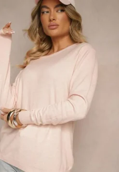 Jasnoróżowy Sweter z Dodatkiem Kaszmiru Ozdobiony Ściągaczami Sanadora
