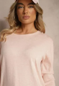 Jasnoróżowy Sweter z Dodatkiem Kaszmiru Ozdobiony Ściągaczami Sanadora