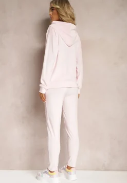 Jasnoróżowy Welurowy Komplet Dresowy Bluza z Kapturem i Spodnie Vilna