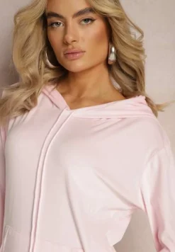 Jasnoróżowy Welurowy Komplet Dresowy Bluza z Kapturem i Spodnie Vilna