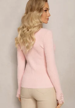 Jasnoróżowy Wełniany Golf z Elastycznej Dzianiny Starbana