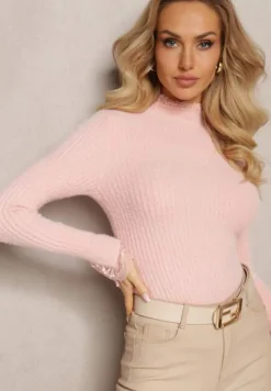 Jasnoróżowy Wełniany Golf z Elastycznej Dzianiny Starbana