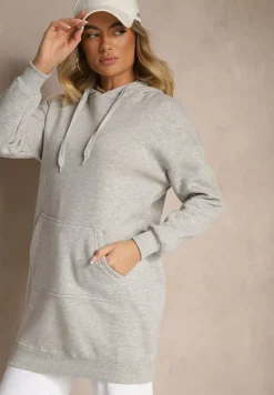 Jasnoszara Bluza Długa z Kapturem Firro