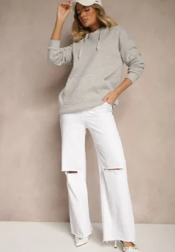 Jasnoszara Bluza Długa z Kapturem Firro