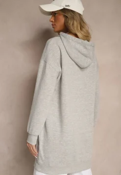 Jasnoszara Bluza Długa z Kapturem Firro