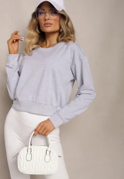 Jasnoszara Bluza z Bawełną ze Ściągaczami przy Rękawach i w Pasie Alberia