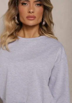 Jasnoszara Bluza z Bawełną ze Ściągaczami przy Rękawach i w Pasie Alberia