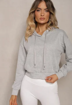 Jasnoszara Bluza z Kapturem i Bawełną Ozdobiona Ściągaczami Evianae