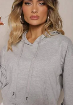 Jasnoszara Bluza z Kapturem i Bawełną Ozdobiona Ściągaczami Evianae