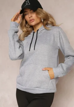 Jasnoszara Bluza z Kapturem i Kieszenią i Polarowym Wykończeniem Dafenna