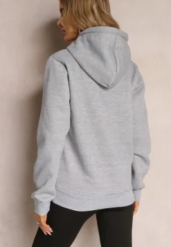 Jasnoszara Bluza z Kapturem i Kieszenią i Polarowym Wykończeniem Dafenna