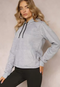 Jasnoszara Bluza z Kapturem i Kieszenią i Polarowym Wykończeniem Dafenna