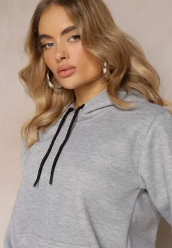 Jasnoszara Bluza z Kapturem i Kieszenią i Polarowym Wykończeniem Dafenna