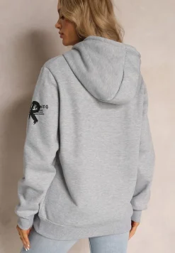 Jasnoszara Bluza z Polarem i Nadrukiem Thalindra