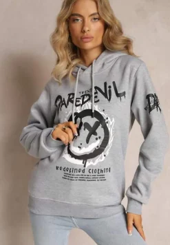 Jasnoszara Bluza z Polarem i Nadrukiem Thalindra