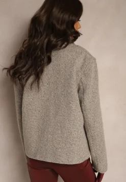 Jasnoszara Jednorzędowa Kurtka Futrzana z Guzikami Elliorith