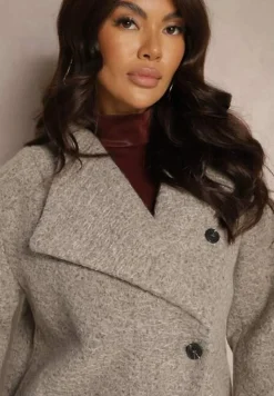 Jasnoszara Jednorzędowa Kurtka Futrzana z Guzikami Elliorith