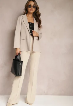 Jasnoszara Jednorzędowa Marynarka Klasyczna z Imitacją Kieszeni Racabba