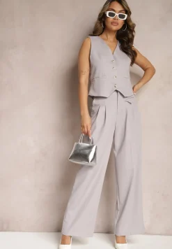 Jasnoszara Kamizelka na Guziki bez Rękawów Ellowen