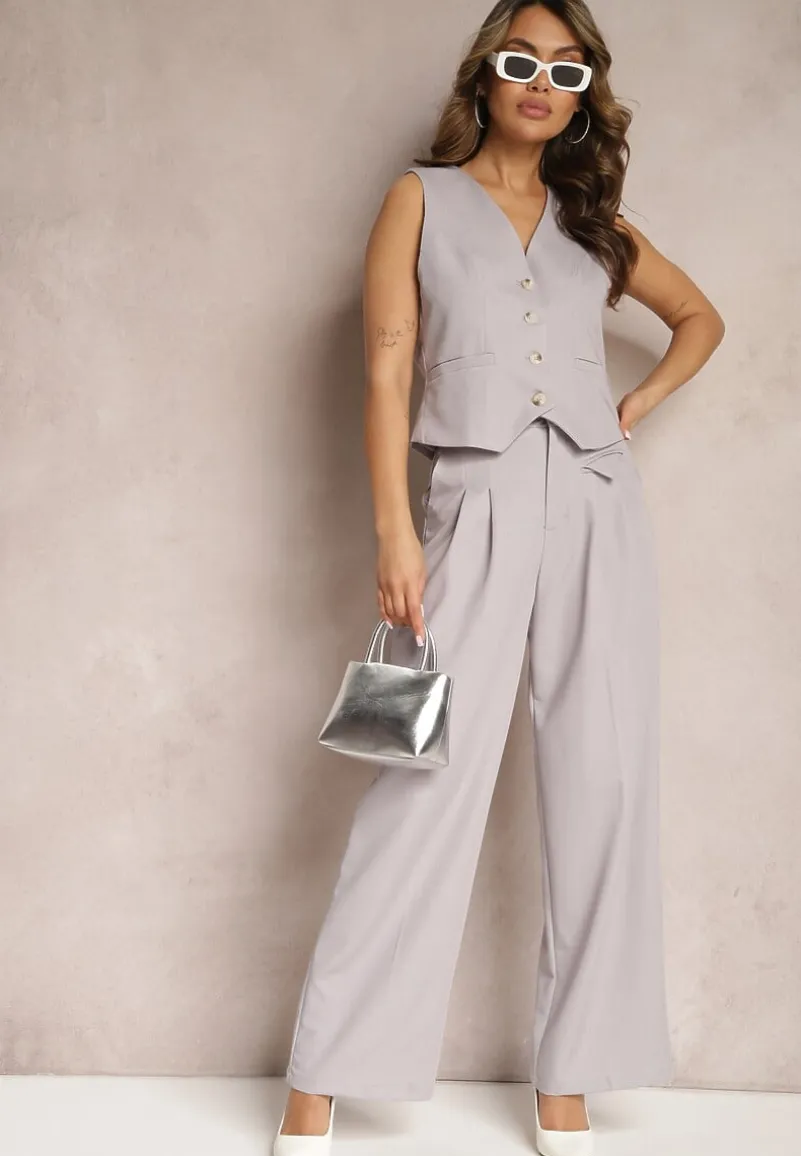 Jasnoszara Kamizelka na Guziki bez Rękawów Ellowen