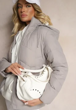 Jasnoszara Kurtka Pikowana z Kapturem z Możliwością Odpięcia Felathra